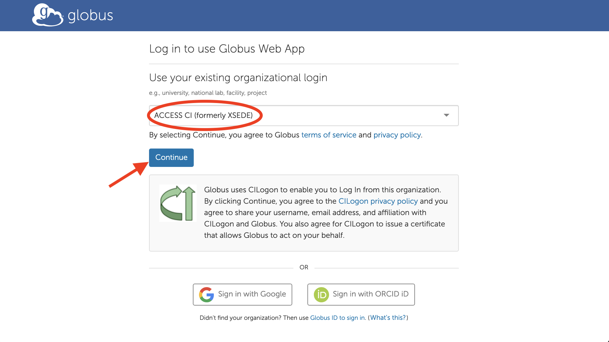 Login to globus screenshot