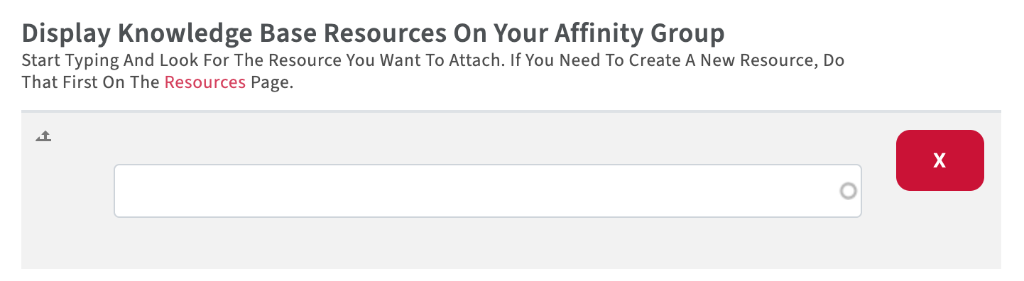 Screenshot of area to add resource while editing Affinity Group.