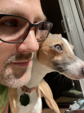 Chris McBride and his Italian Greyhound "Waffles"